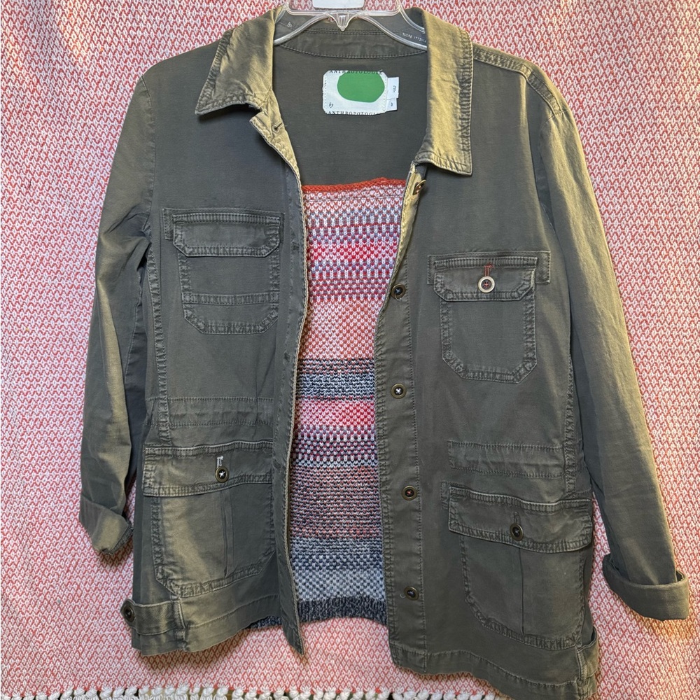 Anthropologie Army Green Utility Jacket Sweater Back Size SP